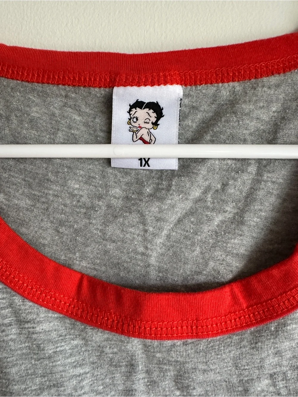 Betty Boop Gray Red Raglan Baseball Sleep Shirt Nightgown Plus 1X